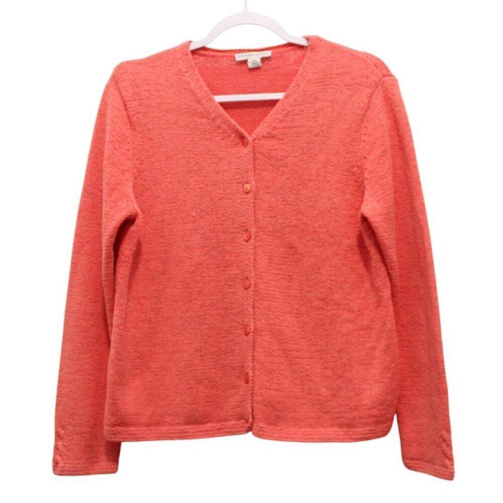 Pendleton Cardigan Sweater Medium Chunky Knit Pink Coral Stretch Preppy Classic